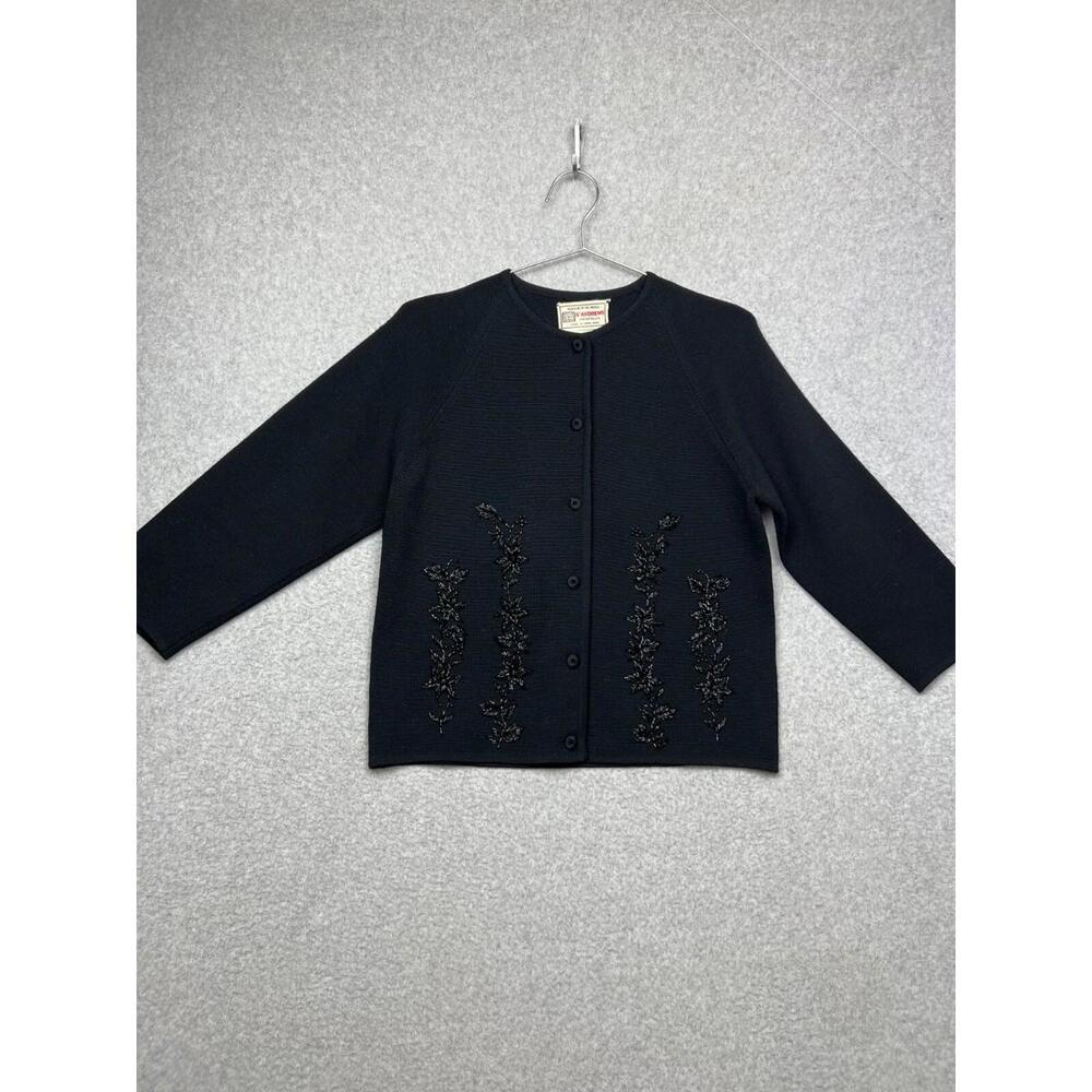 Vintage St Andrews Womens 100% Zephyr Wool Beaded Knitted cardigan Sweater 12